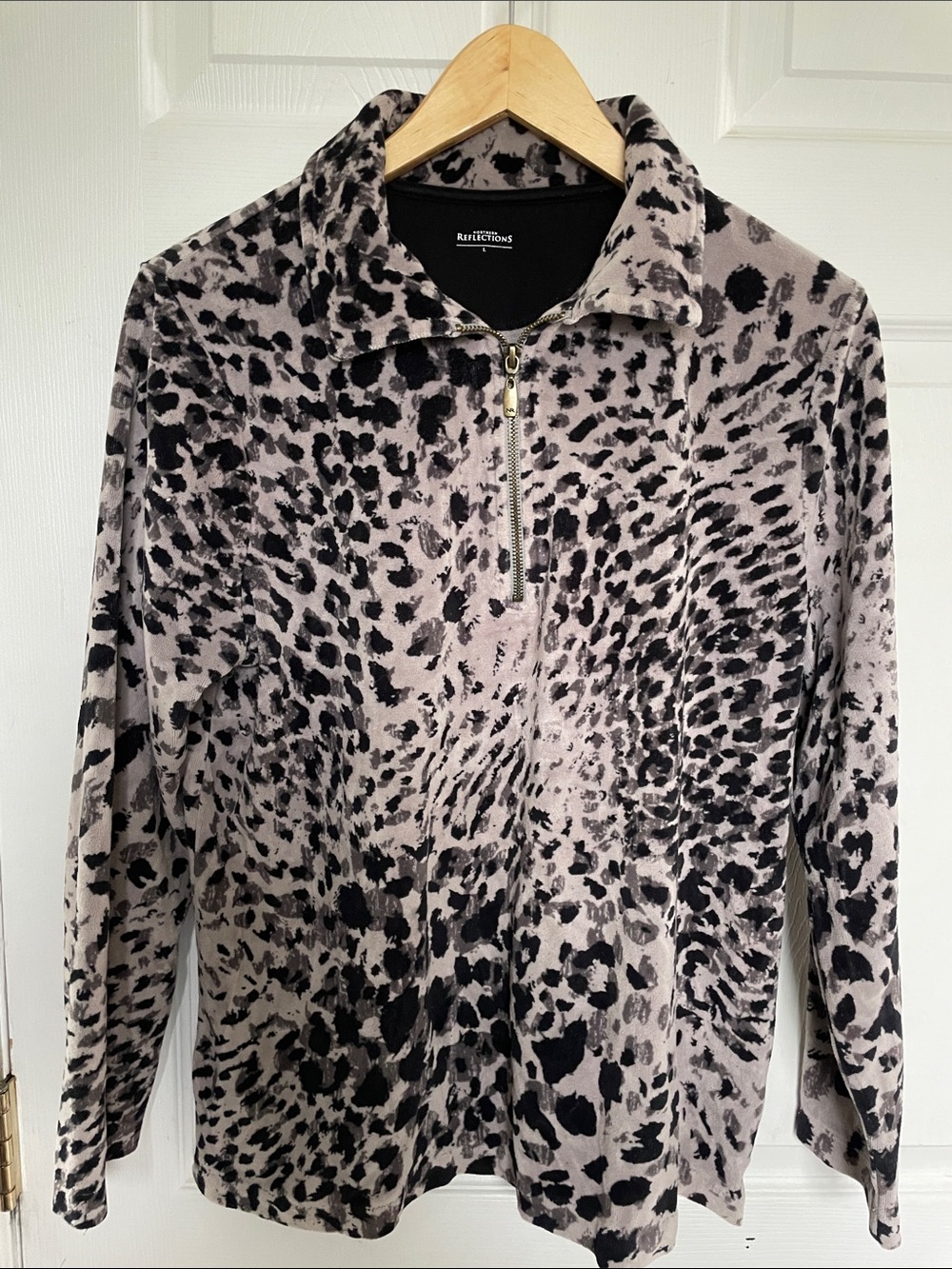 Northern Reflections Taupe and Black Animal-Print Half-Zip Jacket